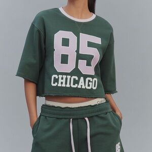 Green '85 Chicago' Crop Sweatshirt Top and Shorts Set- Women's
